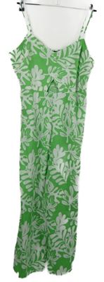 Dámský zeleno-bílý květovaný kalhotový letní overal New Look 