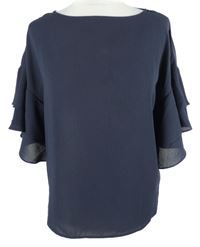 Dámska tmavomodrá rebrovaná blúzka s volánikmi H&M