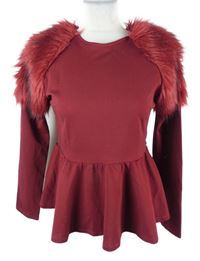 Dámská vínová peplum halenka s kožíškem Shein 