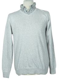 Pánsky sivý sveter s košeľovým golierikom George