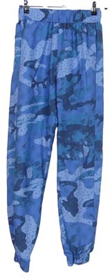 Dámske modré vzorované šušťákové háremové nohavice