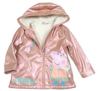 Ružová metalická nepromokavá zateplená bunda s Peppa pig a kapucňou