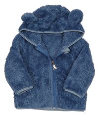 Tmavomodrá chlpatá prepínaci mikina s kapucňou