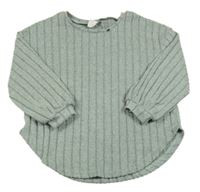 Světlezeleno-černé melírované žebrované triko Shein