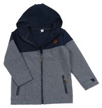 Tmavomodrá melírovaná softshellová bunda s nášivkou a kapucí Topolino