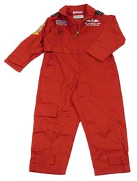 Červený kalhotový overal s výšivkou 
