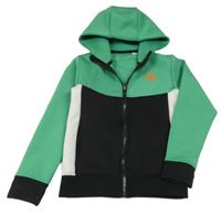 Zeleno-bílo-černá thermo propínací mikina s potiskem a kapucí 