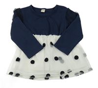 Tmavomodro-bílá tunika s tylovou sukní a puntíky 