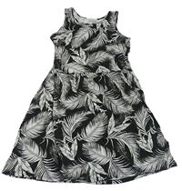 Černo-bílé bavlněné šaty s listy H&M