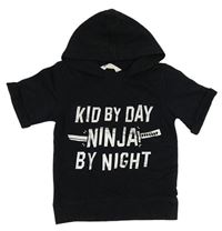 Černé teplákové tričko s nápisem a kapucí H&M