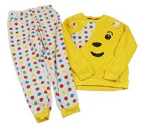 Žluto-puntíkaté chlupato/fleecové pyžamo s Pudseym George