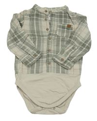 Nové - Béžovo-khaki kostkované košilové body C&A