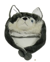 Šedo-bílá chlupatá čepice - husky