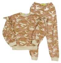 2set - Hnědo-růžovo-smetanová army tepláková souprava Matalan