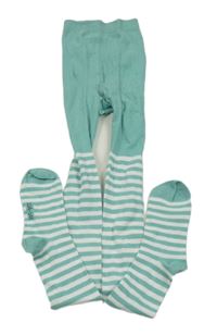 Tyrkysovo-bílé pruhované punčocháče Pocopiano