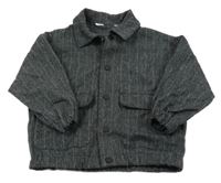 Tmavosivá pruhovaná plátenná bunda s vreckami