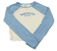 Světlemodro-smetanové crop triko s nápisem C&A