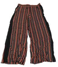 Čierno-bielo-korálové pruhované voľné é nohavice Page one young