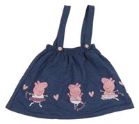 Tmavomodrá melírovaná tepláková sukňa s Peppa Pig a trakami character