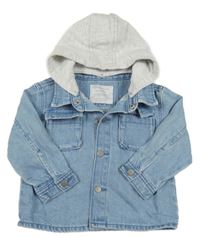 Svetlomodrá rifľová bunda s teplákovou kapucňou Primark