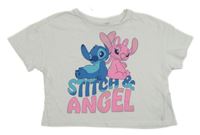 Bílé crop tričko se Stitchem a Angelou Disney