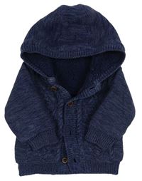 Modrý prepínaci vzorovaný zateplený sveter s kapucňou George