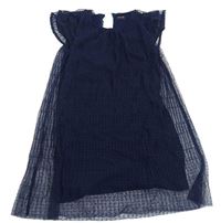 Tmavomodré sieťované šaty s bodkami Tchibo