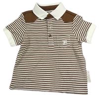 Hnědo-bílé pruhované polo tričko 