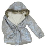 Stříbrná metalická šusťáková zimní bunda s kapucí Jomake 