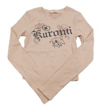 Broskvové rebrované crop tričko s nápisom H&M