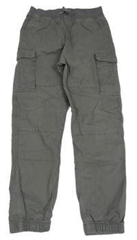 Šedé plátěné cargo cuff kalhoty H&M