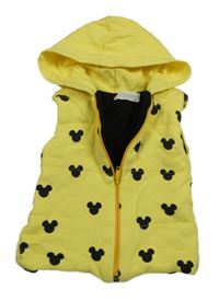 Žltá tepláková zateplená vesta s Mickeym a kapucňou