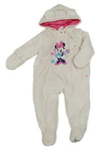 Smetanová chlupatá zateplená kombinéza s Minnií a kapucí Disney