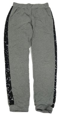 Šedé tepláky s černými flitrovými pruhy 