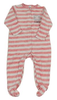 Ružovo-biely pruhovaný zamatový overal so sovou Tex