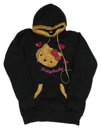 Černá dlouhá mikina s Kitty a kapucí