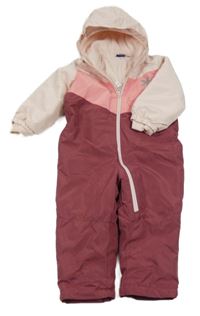 Růžovo-světlerůžová šusťáková zimní kombinéza s kapucí Lupilu
