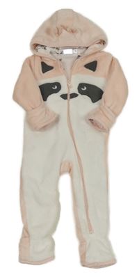 Broskvovo-biela chlpatá podšitá kombinéza s mývalem a kapucňou Lupilu