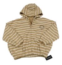 Nové - Béžovo-bílá pruhovaná oversize propínací mikina s kapucí Dunnes