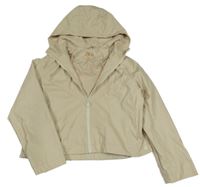 Béžová nepromokavá jarná crop bunda s kapucňou Zara