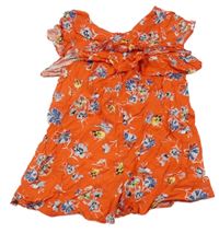 Červený kraťasový overal s květy Zara