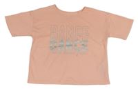 Broskvové športové crop tričko s nápisom Ergeenomixx