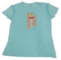 Svetlomodré tričko so zmrzlinou a volánikmi Pocopiano