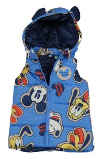 Modrá šušťáková prešívaná zateplená vesta s Mickeym Disney
