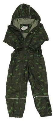 Khaki šusťáková nepromokavá kombinéza s dinosaury a kapucí Peter Storm