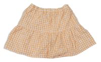 Oranžovo-biela kockovaná plátenná kvetovaná sukňa Primark