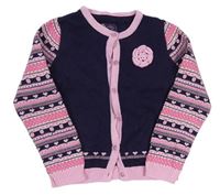 Tmavomodro-svetloružová -ružový prepínaci sveter s kvietkom a vzorom Tu