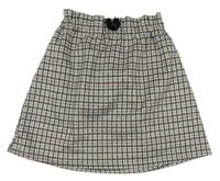 Smetanovo-čierno-hnedo-staroružová kockovaná paper bag úpletová sukňa PRIMARK
