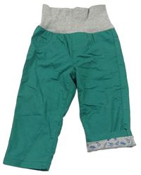Tmavozelené plátenné podšité nohavice so sivým úpletovým pasom POCOPIANO
