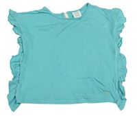 Svetlotyrkysová é melírované tričko s volánikmi zn. CARRÉMENT BEAU